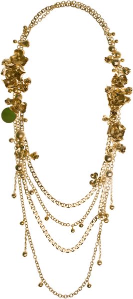 Elie Saab Long Multichain Metal Flower Necklace in Gold - Lyst