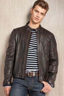 Kenneth Cole Distressed Leather Moto Jacket - Lyst