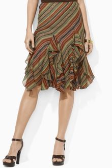 Lauren by Ralph Lauren Ruffled Striped Silk Skirt - Lyst