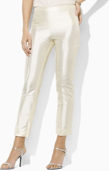 Lauren By Ralph Lauren Susane Silk Ankle Pant in Silver (soft cream) | Lyst