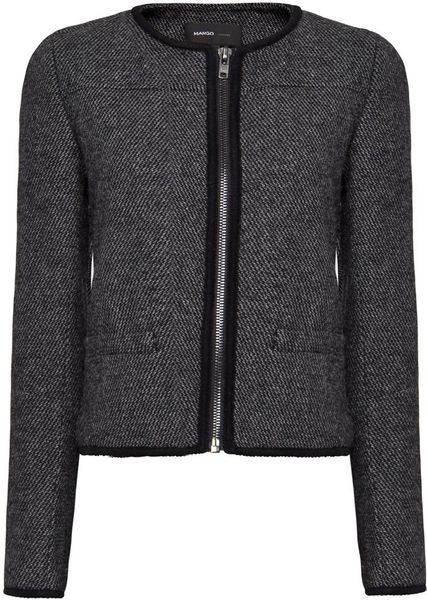 Mango Tweed Jacket in Black - Lyst