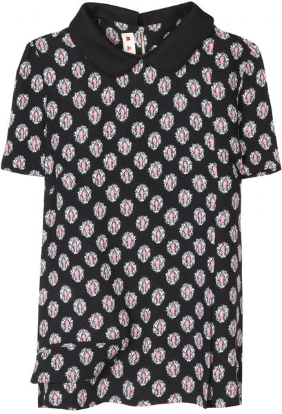 Marni Graphic Silk Printed Top in Black (coal) - Lyst