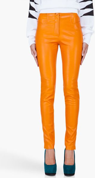 Mugler Orange Stretch Leather Pants - Lyst