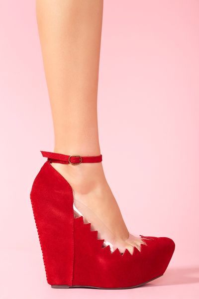 red suede wedges