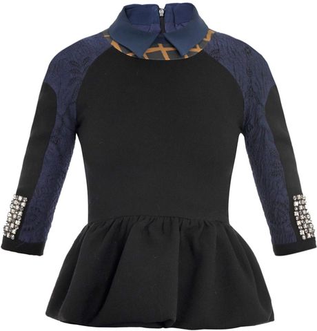 Preen Elfie Brocade and Crystal Cuff Top in Blue (black) - Lyst