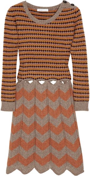 See By Chloé Cutout Striped Wool Dress in Brown - Lyst