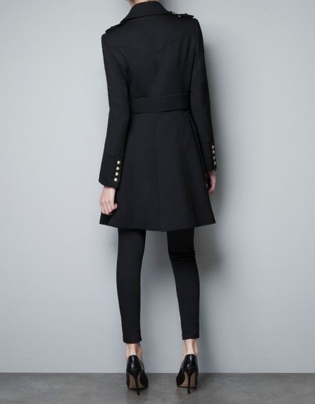 Zara Overcoat with Bellows Pocket and Belt in Black | Lyst