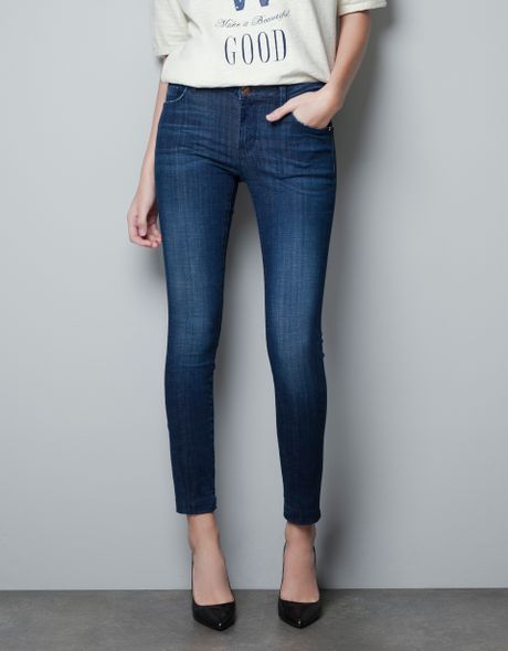 Zara Denim Skinny Jeans with Zip Coin Pocket in Blue