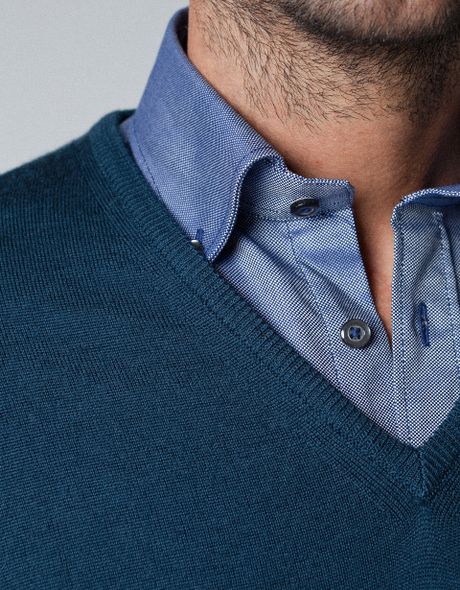 Zara Merino Wool Sweater with Elbow Patches in Blue for Men (deep blue) | Lyst