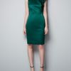 Zara Dress with Asymmetric Shoulder and Frill in Green (emerald green) - Lyst