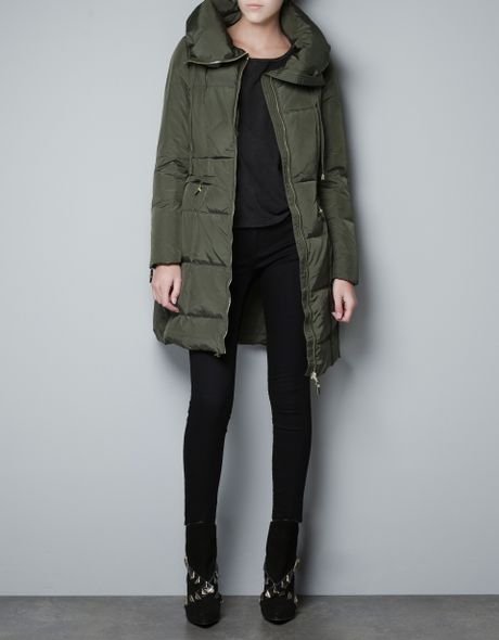 Zara Puffer Jacket in Khaki | Lyst