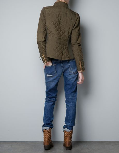 Zara Quilted Jacket in Khaki | Lyst