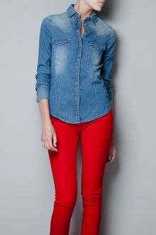 Zara Medium Blue Denim Shirt - Lyst