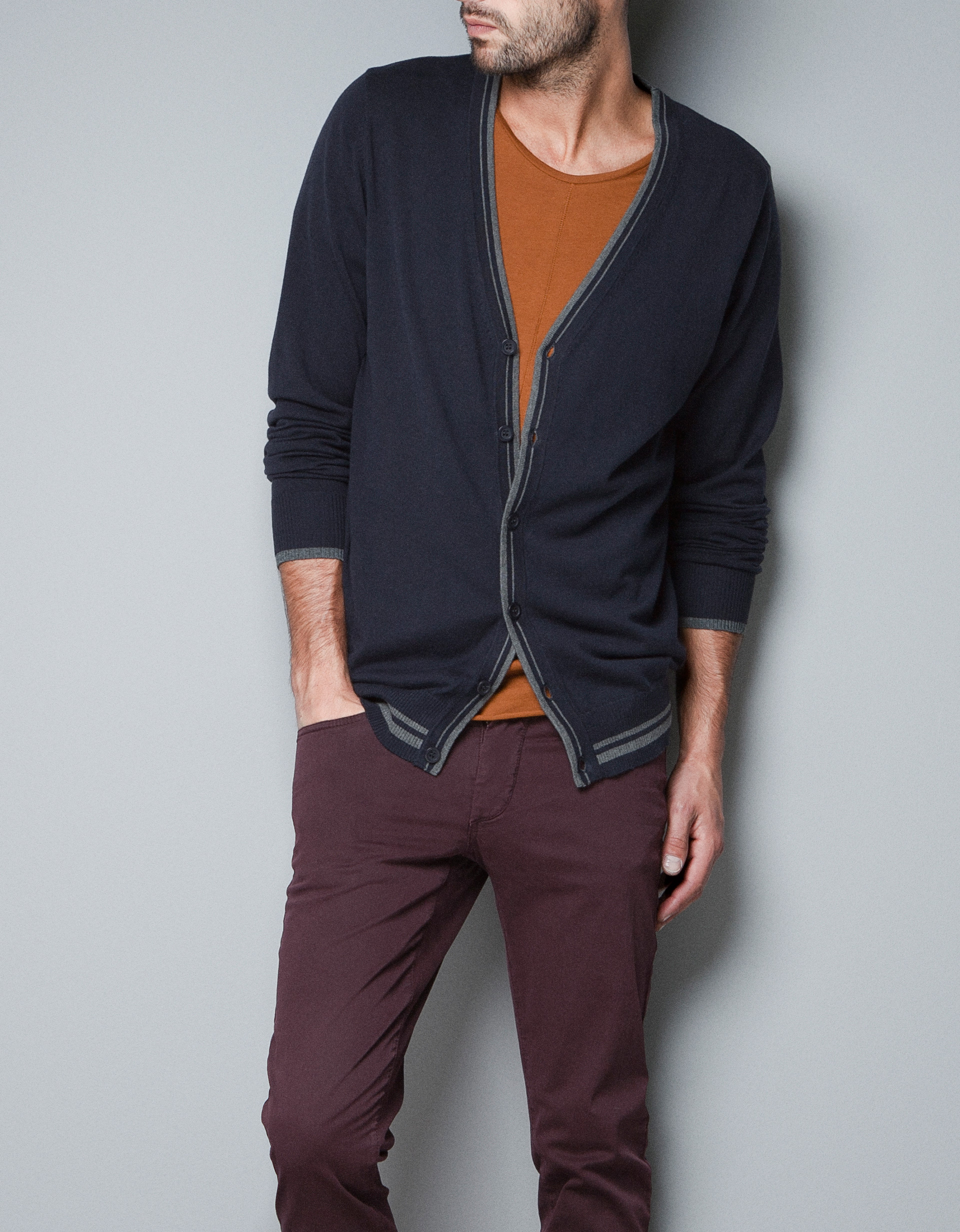 Zara Cardigan with Contrasting Piping in Blue for Men (navy) Lyst