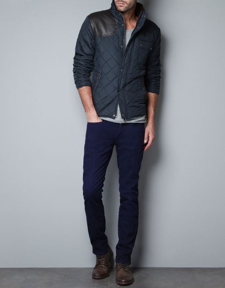 Zara Jacket with Faux Leather Patch in Blue for Men (navy) | Lyst