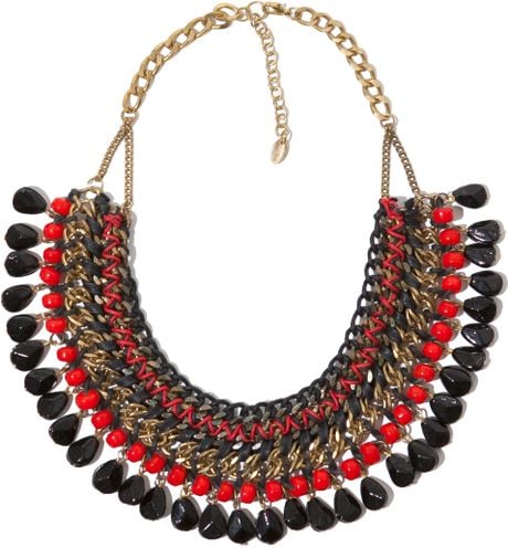 Zara Necklace Of Chains and Rope with Coloured Stones in Red | Lyst