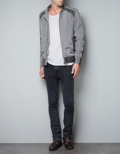 Zara Jacket with Faux Leather Detailing in Gray for Men (stone)