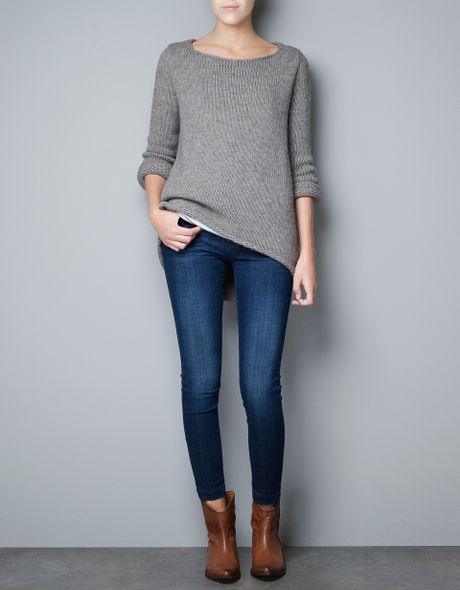 Zara Sweater with Asymmetric Hem in Gray (stone) | Lyst
