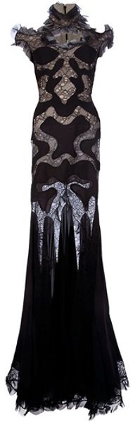 Alexander McQueen Lace Panel Evening Dress - Lyst