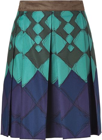 Anna Sui Seafoammulti Cottonsilk Harlequin Skirt - Lyst