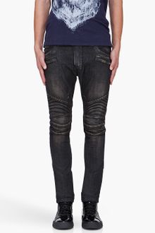 Balmain Slim Black Destroyed Biker Jeans - Lyst