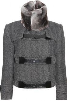 Burberry Prorsum Herringone Jacket with Fur Collar - Lyst