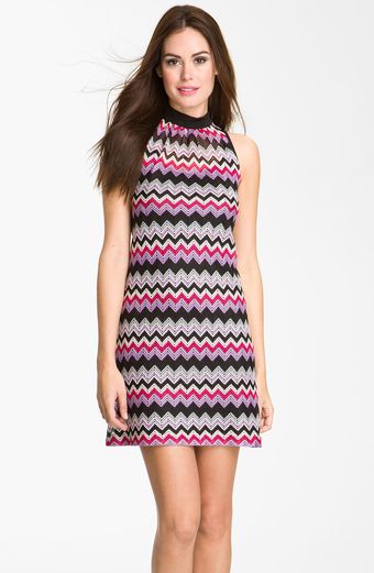 Donna Ricco High Neck Zigzag Shift Dress - Lyst