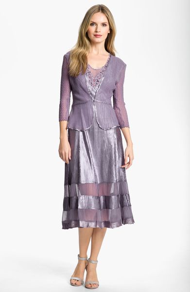 ... Sheer Panel Charmeuse Dress Chiffon Jacket in Purple (purple ash