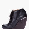 Lanvin Black Leather Wooden Wedges in Black - Lyst