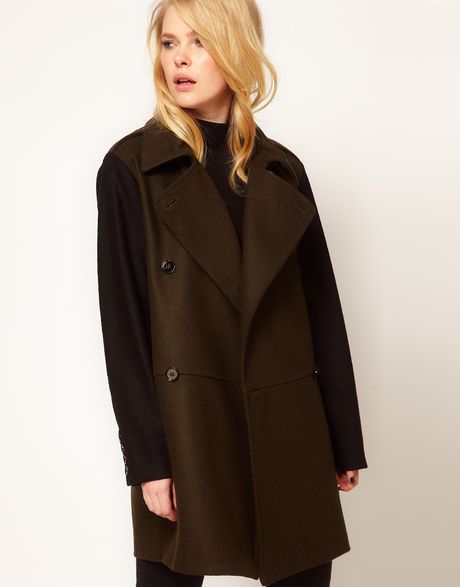 Mango Contrast Sleeve Military Coat in Brown (khaki) - Lyst