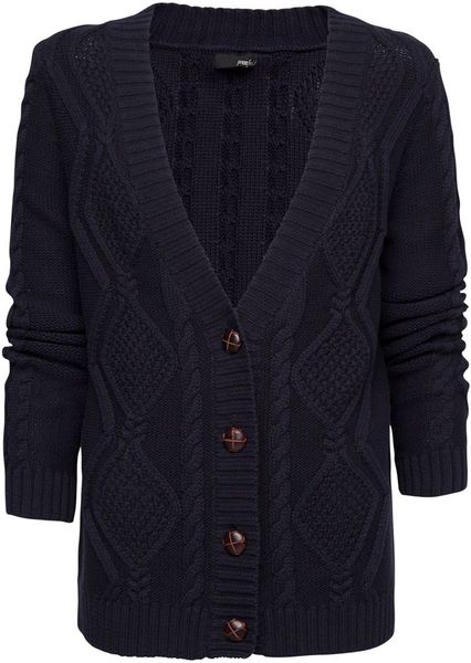 Mango Cable Knit Cotton Cardigan in Blue (navy) - Lyst
