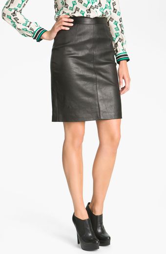 Milly Seamed Leather Pencil Skirt - Lyst