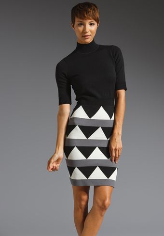 Milly Geo Pop Knit Mock Turtleneck Dress - Lyst