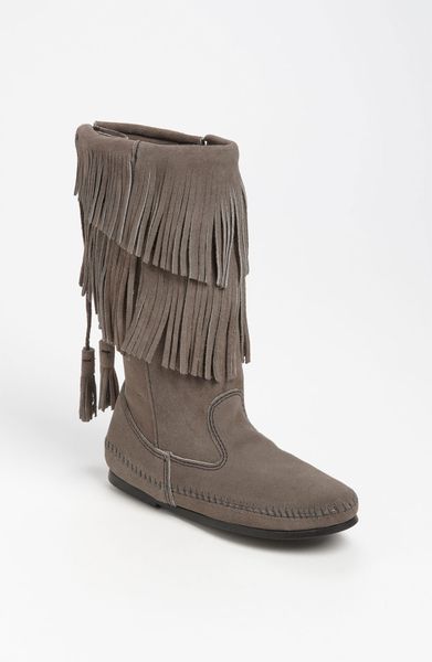 gray fringe boots minnetonka two layer fringed boot in gray grey suede lyst gray fringe boots minnetonka two layer fringed boot in gray grey suede lyst