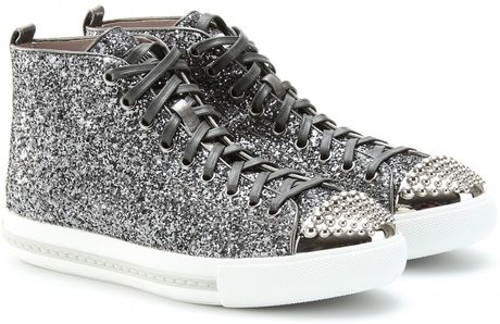 miu miu silver glitter shoes