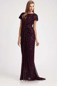 Tadashi Shoji Ruched Sequined Gown - Lyst
