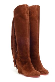 Christian Louboutin Pouliche Tan Suede Wedge Boots - Lyst