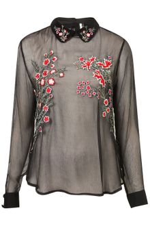 Topshop Premium Velvet Collar Blouse - Lyst