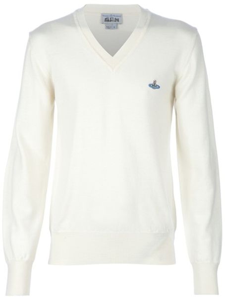 Vivienne Westwood Vneck Knit Sweater in White for Men (cream) - Lyst