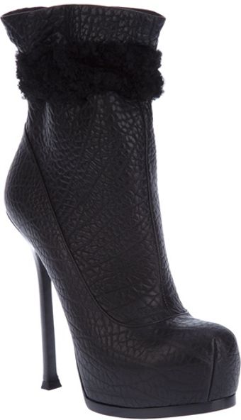 Yves Saint Laurent Textured Ankle Boot - Lyst