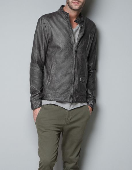 Zara Synthetic Leather Jacket in Gray for Men (grey)