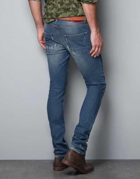 Zara Ripped Skinny Jeans in Blue for Men (dark blue)
