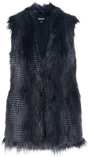 DKNY Faux Fur Sleeveless Jacket - Lyst