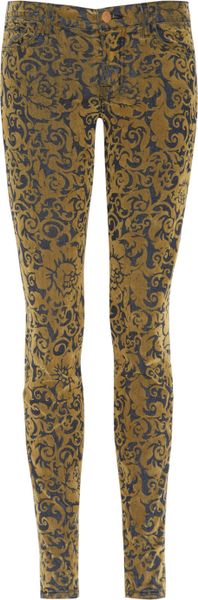 J Brand Brocade Flocked Low Rise Skinny Jeans in Khaki (blue) - Lyst