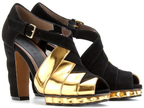 Marni Peeptoes with Scalloped Platform in Gold - Lyst