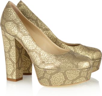 Stella McCartney Metallic Brocade Platform Pumps - Lyst