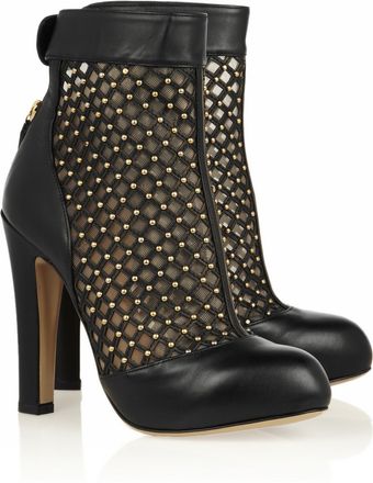 Valentino Studded Leather and Mesh Ankle Boots - Lyst