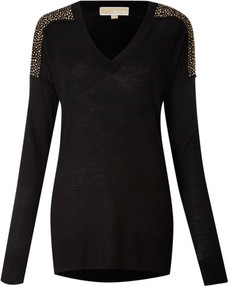 Michael By Michael Kors Silk and Cashmere Studded Sweater in Black - Lyst