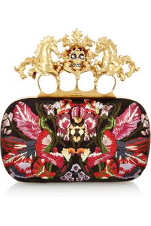 Alexander McQueen Unicorn Skull Embroidered Satin Box Clutch - Lyst