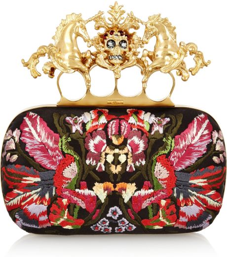 Alexander Mcqueen Unicorn Skull Embroidered Satin Box Clutch in Black - Lyst